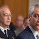 Interim Chicago Police Superintendent John Escalante (left) listens as Chicago Mayor Rahm Emanuel addresses changes in training and procedures that will take place at the Chicago Police Department in the wake of recent shootings on Dec. 30, 2015, in Chicago.
Scott Olson/Getty Images